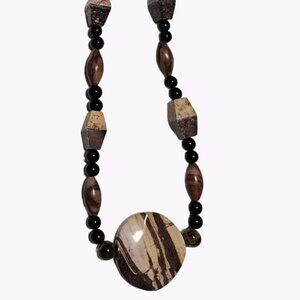 Boho Wooden Beaded Disc Pendant Statement Necklace  Fashion Jewelry Women